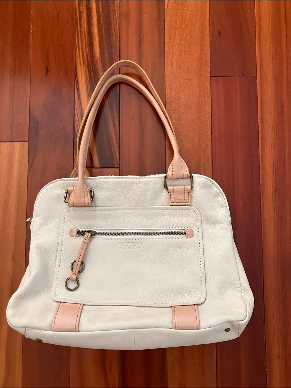 American Leather Co. Cream Satchel Shoulder Bag with Tan Accents